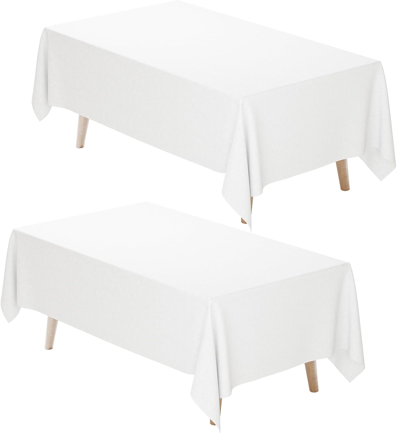 Fixwal White Tablecloth Rectangle 60 x 102 Inch, 2 Pack 6ft Polyester Fabric Table Cloths Rectangular Table Covers for Party, Banquet, Dining, Birthday, Wedding-0