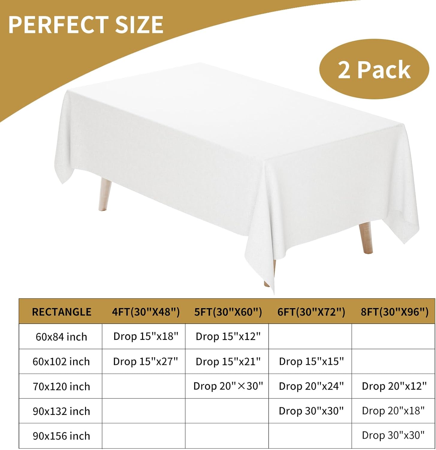 Fixwal White Tablecloth Rectangle 60 x 102 Inch, 2 Pack 6ft Polyester Fabric Table Cloths Rectangular Table Covers for Party, Banquet, Dining, Birthday, Wedding-2