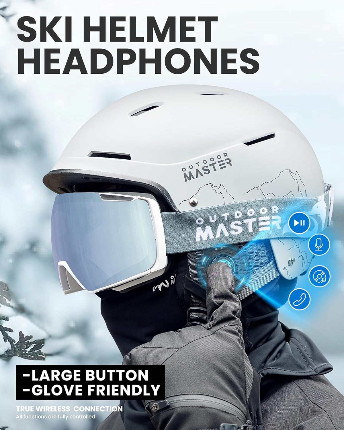 OutdoorMaster Ski Helmet Headphones, True Wireless Bluetooth with Charging Case, Drop-in Headphones HD Speaker Chip Compatible with All Audio Ready Snowboard Helmets-1