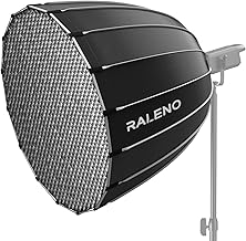 RALENO 35.4"/90cm Parabolic Softbox with Bowens Mount, Honeycomb Grid, Carrying Case Quick Setup Lightweight Studio Softbox for Portraits, Video, Photography, Streaming, Video Recording