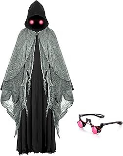 Minetom Halloween Hooded Cloak for Adults, Scary Halloween Cosplay Costumes for Men Women, Black Cape Scream Costume