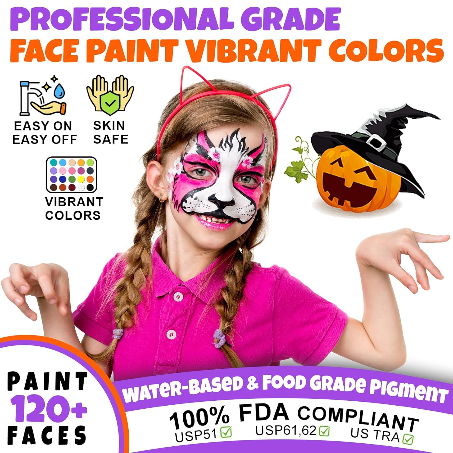 Face Painting Kit for Kids - 24 Colors Water Based Non Toxic Face Paint Kit, Professional Face Paint for Kids with Stencils & Brushes - Parties, Birthdays, Halloween Face Body Makeup Kit-1