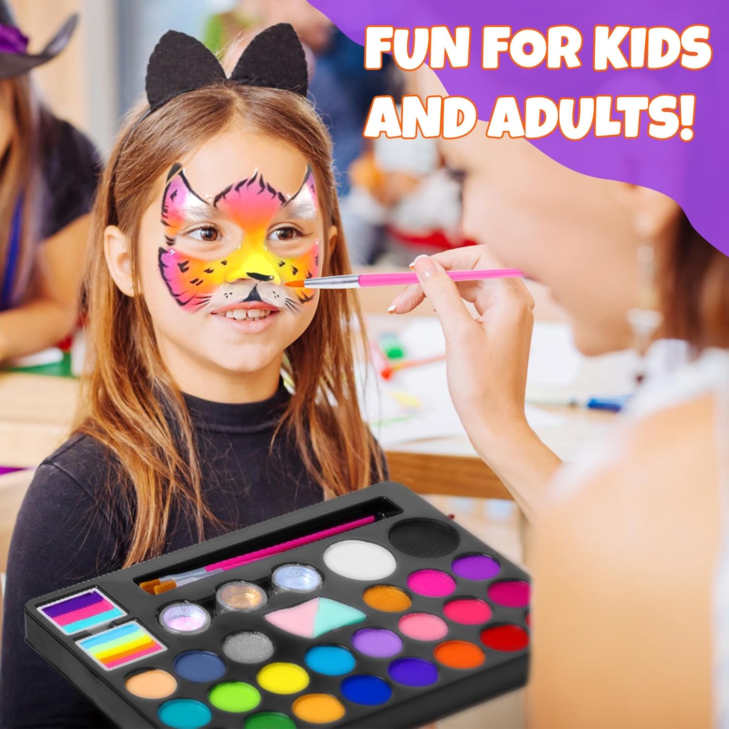 Face Painting Kit for Kids - 24 Colors Water Based Non Toxic Face Paint Kit, Professional Face Paint for Kids with Stencils & Brushes - Parties, Birthdays, Halloween Face Body Makeup Kit-4