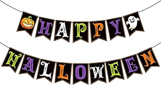 OHOME Halloween Decorations - Happy Halloween Banner | Halloween Party Decorations for Indoor Outdoor - Halloween Backdrop Garland for Outside | Hanging Halloween Party Favors Supplies for Birthday,Trunk or Treat Decorations