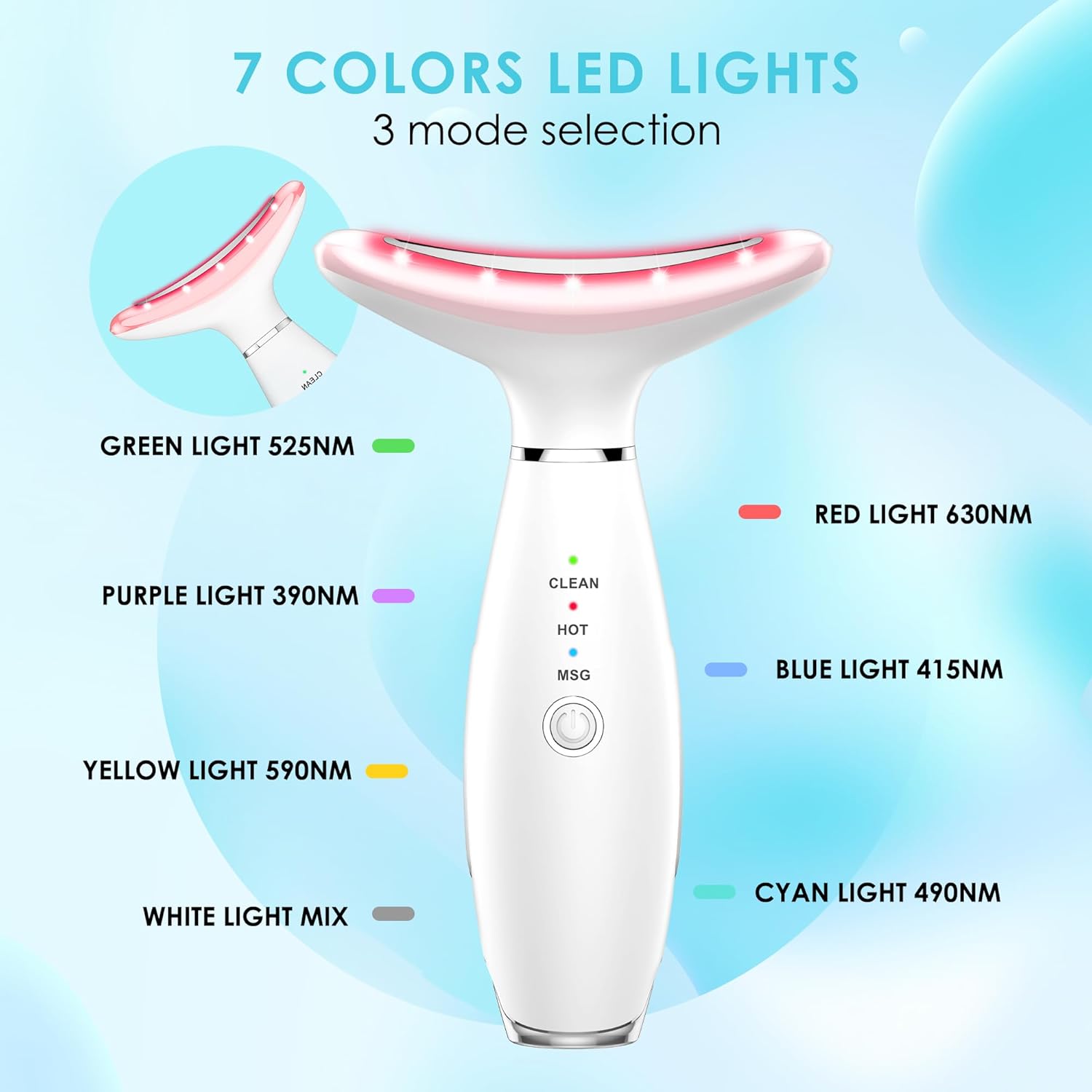 Anti 𝖶rinkles Facial Massager Red-Light-Therapy-for-Face and Neck, Face 𝖲 culpting Tool with 7 Color, at-Home Face Tool for Skin Care (White)-1