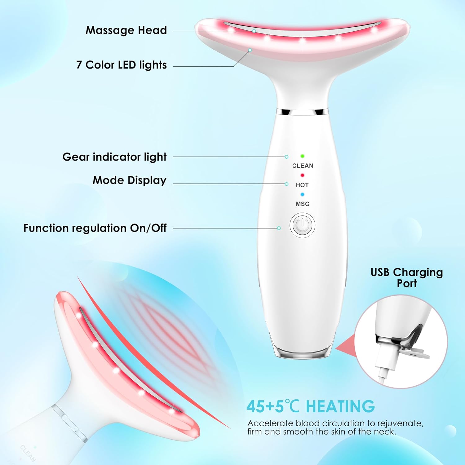 Anti 𝖶rinkles Facial Massager Red-Light-Therapy-for-Face and Neck, Face 𝖲 culpting Tool with 7 Color, at-Home Face Tool for Skin Care (White)-3