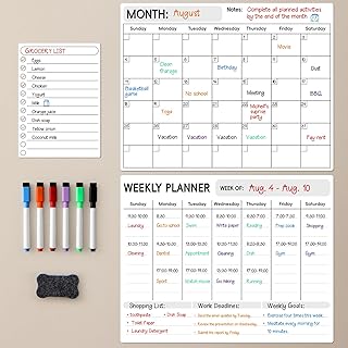 LANDNEOO Magnetic Dry Erase Calendar for Refrigerator, 3 Pack-Monthly, Weekly, Daily Magnet Fridge Whiteboard Planner for Chore Chart, Menu, To Do List, 14"X11", w/ 6 Markers, Style 3