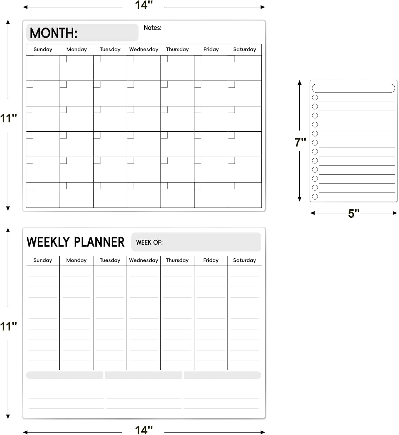 LANDNEOO Magnetic Dry Erase Calendar for Refrigerator, 3 Pack-Monthly, Weekly, Daily Magnet Fridge Whiteboard Planner for Chore Chart, Menu, To Do List, 14"X11", w/ 6 Markers, Style 3-1