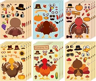 OHOME Thanksgiving Stickers - Thanksgiving Crafts for Kids - DIY Turkey Stickers,Kids Thanksgiving Games Gifts Activities Party Favors Supplies | Thanksgiving Decorations (24 Sheets)