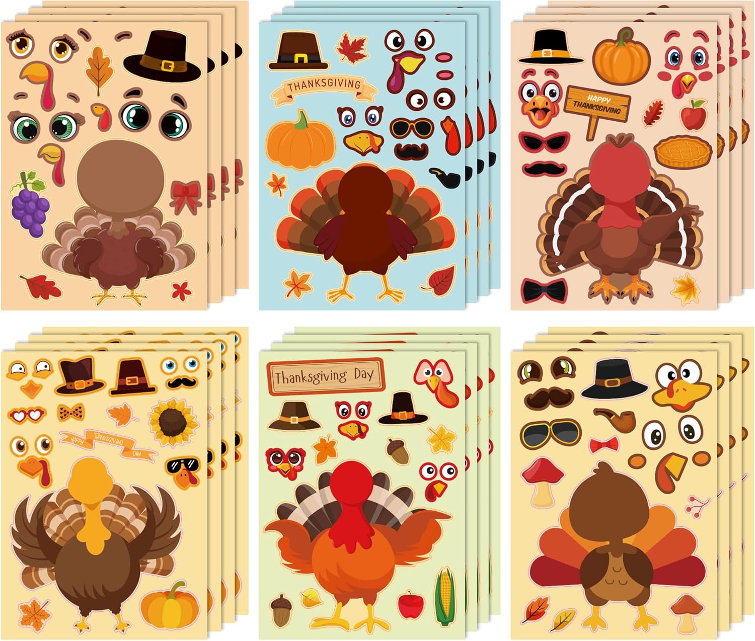 OHOME Thanksgiving Stickers - Thanksgiving Crafts for Kids - DIY Turkey Stickers,Kids Thanksgiving Games Gifts Activities Party Favors Supplies | Thanksgiving Decorations (24 Sheets)-0