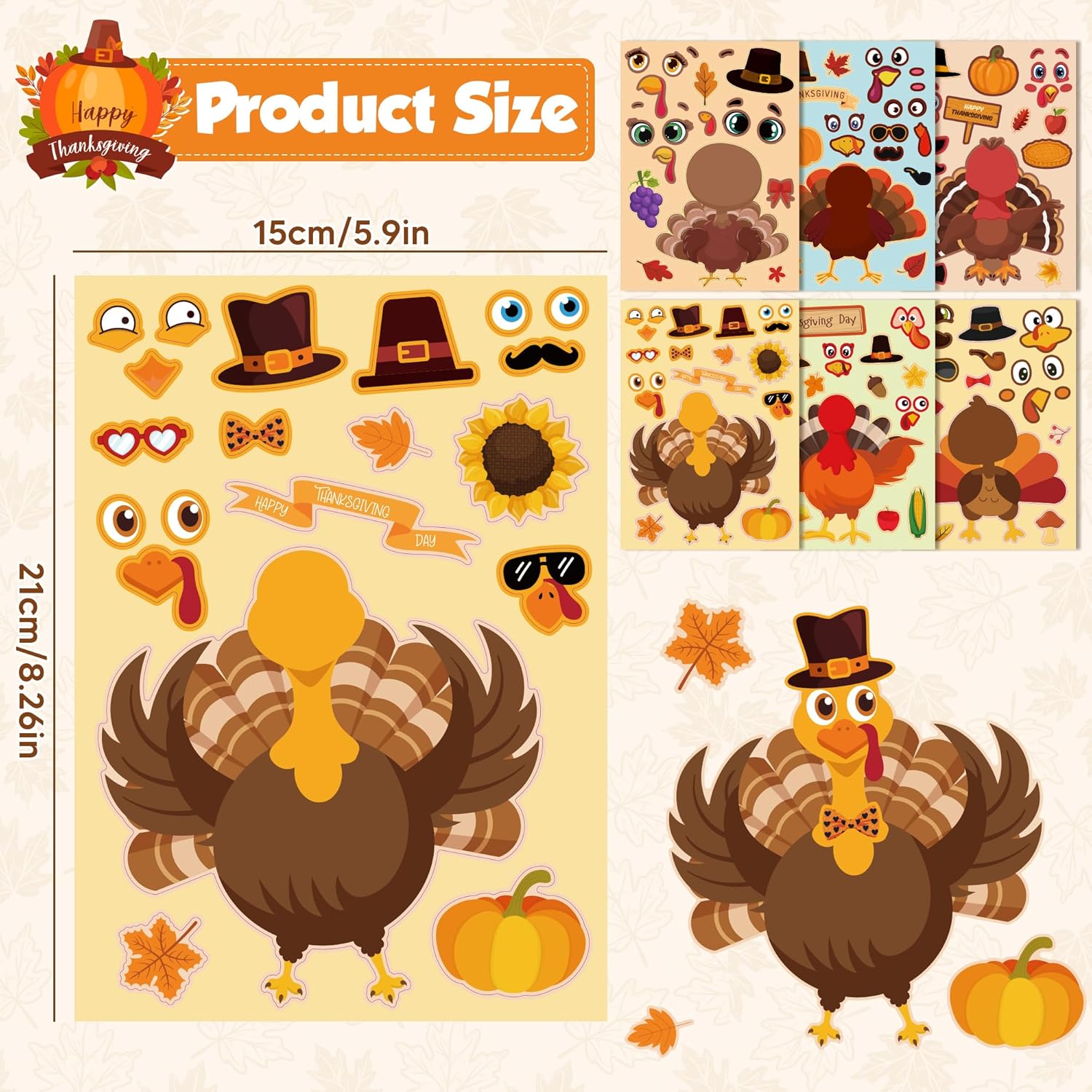 OHOME Thanksgiving Stickers - Thanksgiving Crafts for Kids - DIY Turkey Stickers,Kids Thanksgiving Games Gifts Activities Party Favors Supplies | Thanksgiving Decorations (24 Sheets)-1