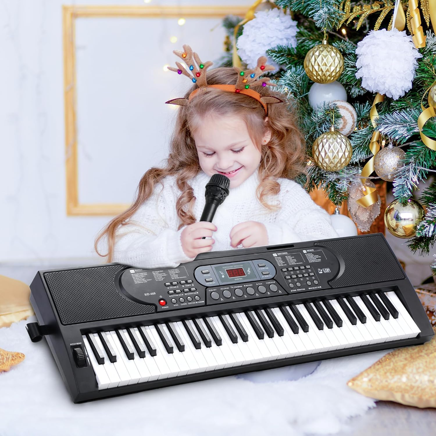 Rengue 61 Keys Keyboard Piano, Electric Digital Piano Set for Beginners, Learning Piano with Light-Up Keys, Speakers, Microphone, Stand, Foldable Bench, Sheet Music Stand and Keyboard Sticker-5