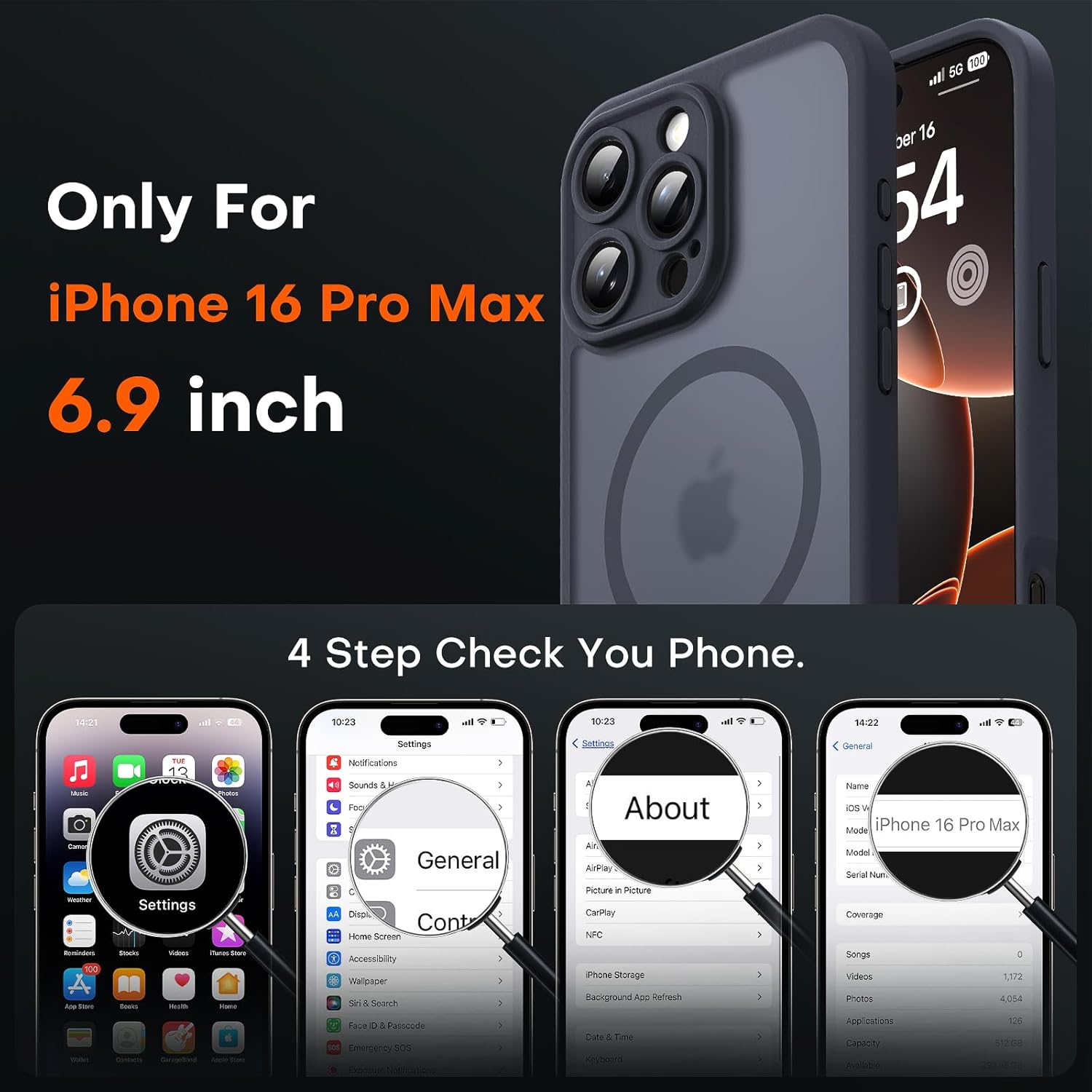 TOCOL 3 in 1 Magnetic for iPhone 16 Pro Max Case, Upgraded Full Camera Protection, Compatible with Magsafe, Drop Protection, Translucent Matte Back Bumper for 16 ProMax Case 6.9-Inch（Black）-1