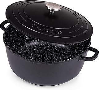 Dutch Oven Pot with Lid – Non Stick Deep Dutch Oven for Bread Baking – Cast Aluminum Cooking Pot – Oven Safe Stock Pot – 6.8-Quart, 11 Inch, Black – by Nuovva