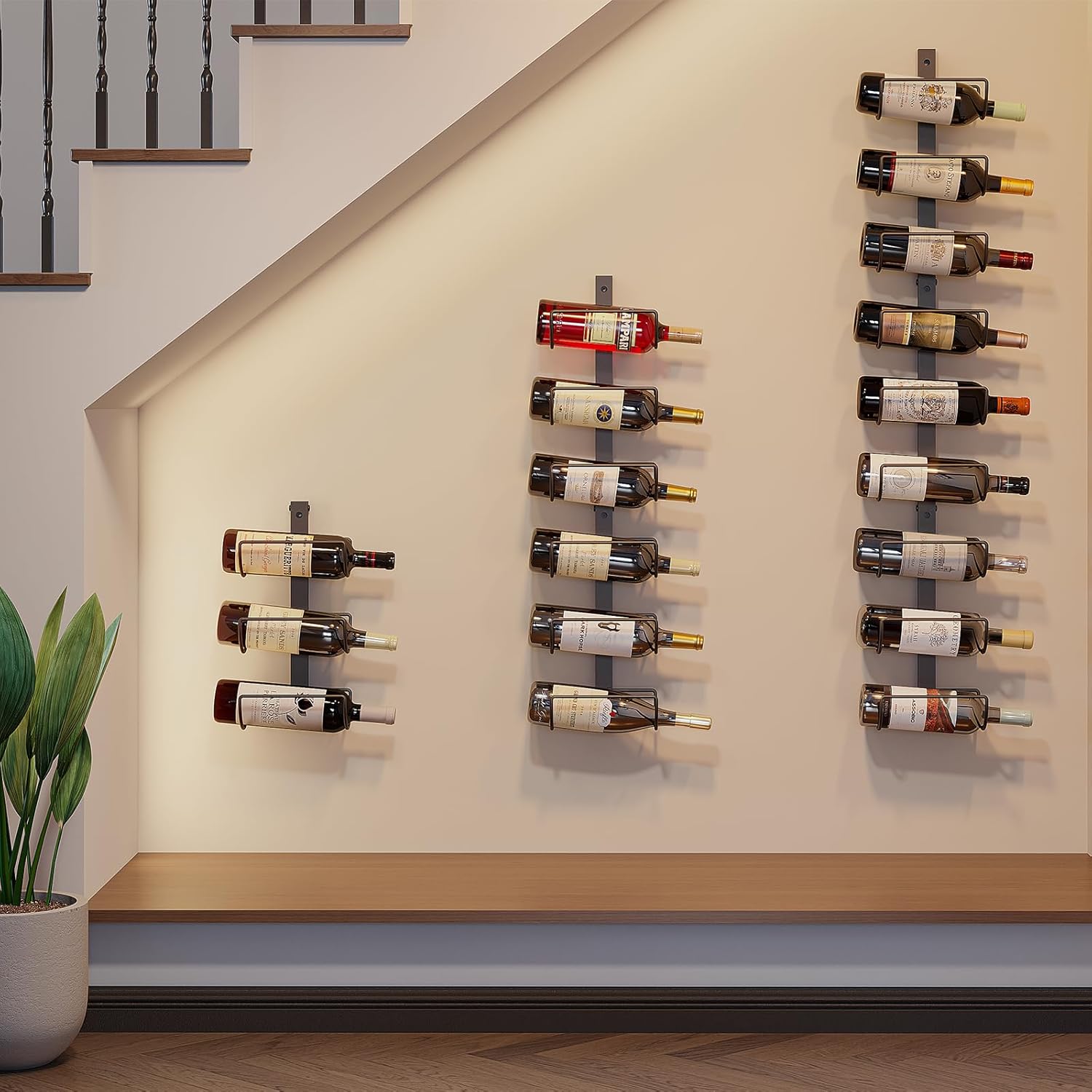 Sonyabecca 9 Bottles Wall Wine Rack - DIY Detachable Wine Storage Organizer, Wine Rack Wall Mount Used As One or Three, Wine Bottle Display Holder for Kitchen, Pantry, Dining Room, Bar, Wine Cellar-2