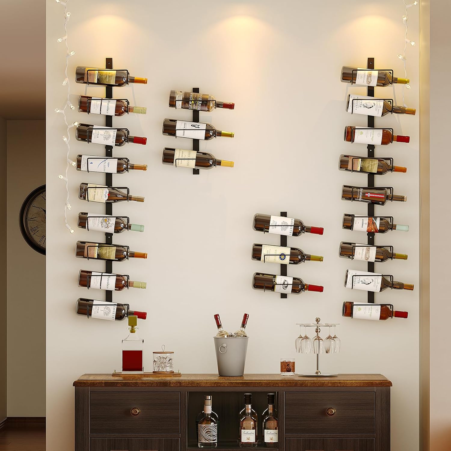 Sonyabecca 9 Bottles Wall Wine Rack - DIY Detachable Wine Storage Organizer, Wine Rack Wall Mount Used As One or Three, Wine Bottle Display Holder for Kitchen, Pantry, Dining Room, Bar, Wine Cellar-4