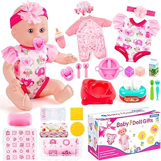 HONGTEYA 12" Baby Doll in Gift Box, Baby Doll with Accessories Realistic Baby Doll Feeding and Caring Set with Clothes, Feeding Bottle and Diaper First Baby Doll Toys for Toddler Girls Ages 3+