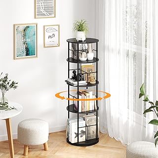 ybaymy Rotating Bookshelf, 360 Display 4 Tier Floor Standing Bookcase Suitable for Multi-Size Book Corner Bookshelf Storage, Round Shelf Revolving Organizer for Small Space, Bedroom, Study Room,Black