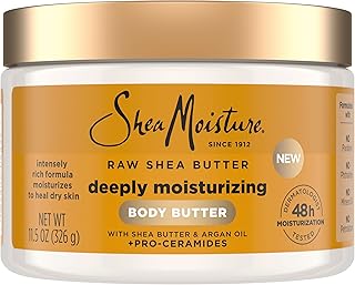 SheaMoisture Deeply Moisturizing Body Butter with Raw Shea Butter, Argan Oil and Pro-Ceramides, Rich Hydration & Healing of Dry Skin, 48H Moisturizing 11.5 oz