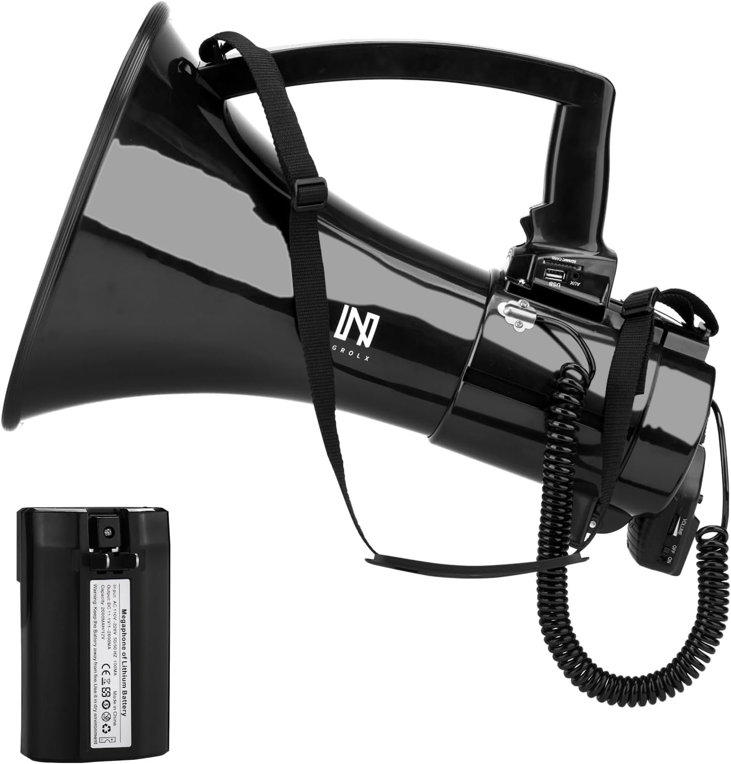 75w Megaphone Bullhorn, Loud Speaker with AUX(3.5mm), USB and Bluetooth Input, Built-in Siren and Recording- Rechargeable Battery-for Outdoors, Police-0