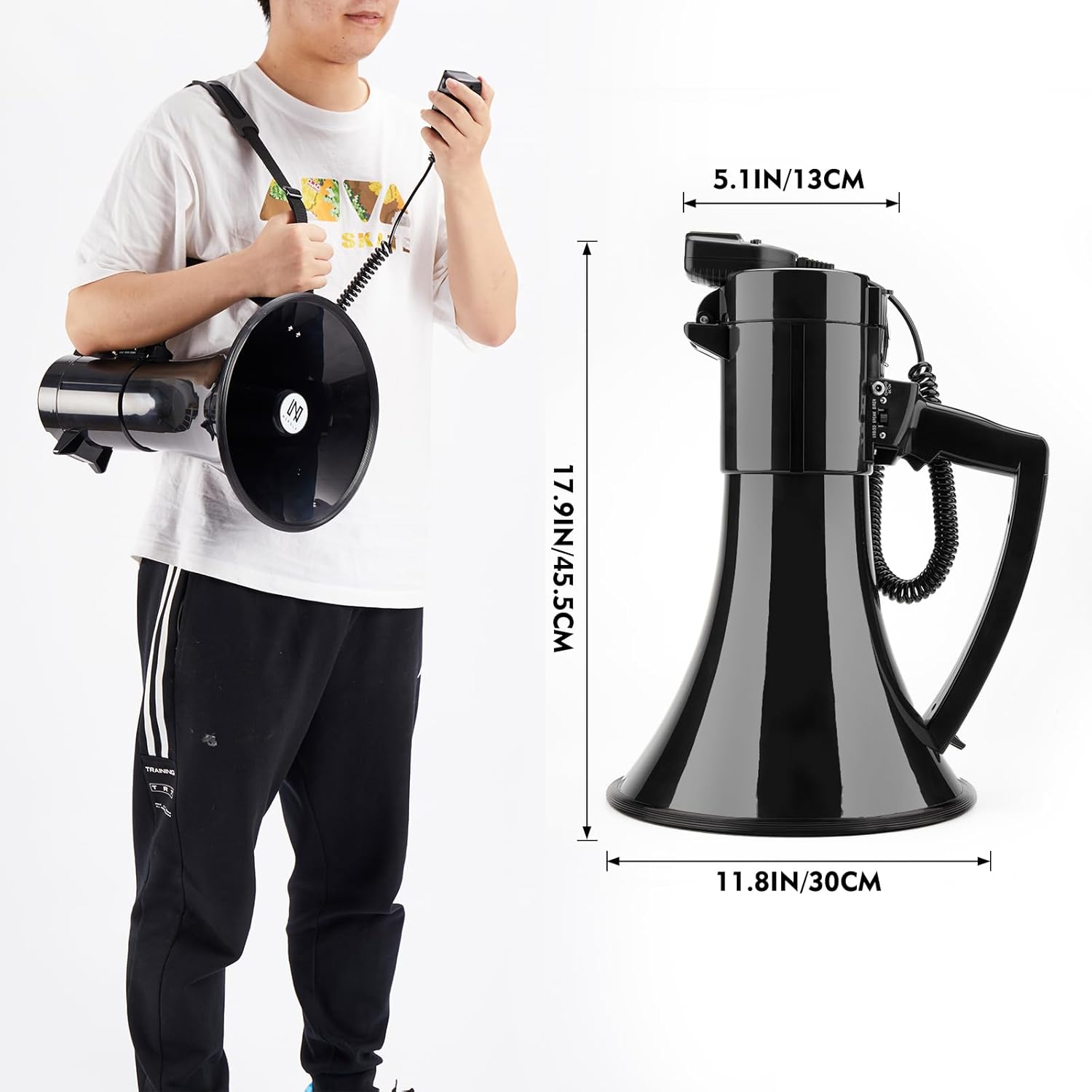 75w Megaphone Bullhorn, Loud Speaker with AUX(3.5mm), USB and Bluetooth Input, Built-in Siren and Recording- Rechargeable Battery-for Outdoors, Police-2