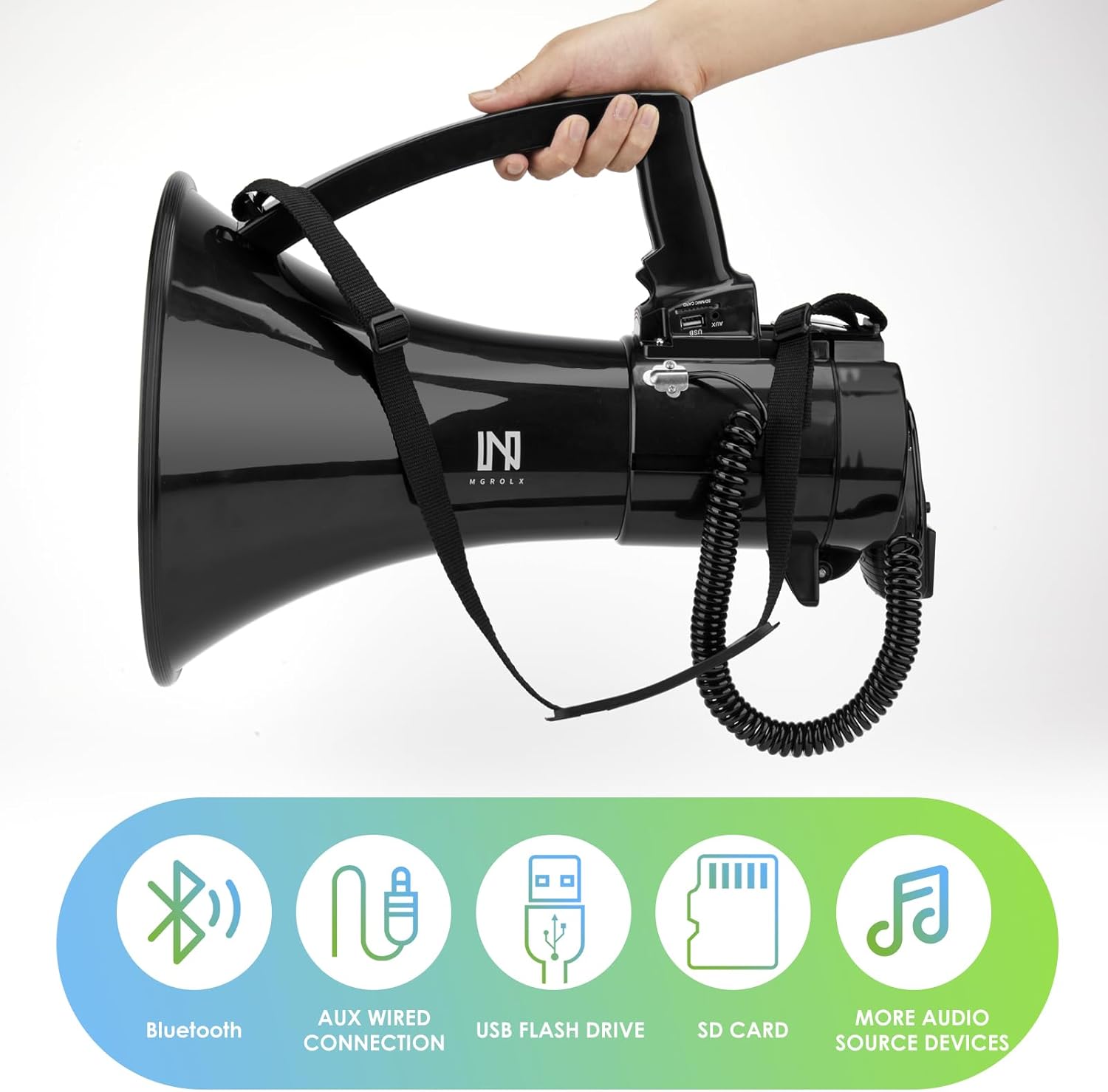 75w Megaphone Bullhorn, Loud Speaker with AUX(3.5mm), USB and Bluetooth Input, Built-in Siren and Recording- Rechargeable Battery-for Outdoors, Police-3