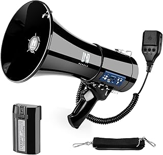 50w Rechargeable Megaphone Bullhorn | Loud Speaker Supports Bluetooth, USB, SD, AUX Input | Built-in Siren and Recording | Slim Size for Police, Outdoor, and Cheerleading (Black)