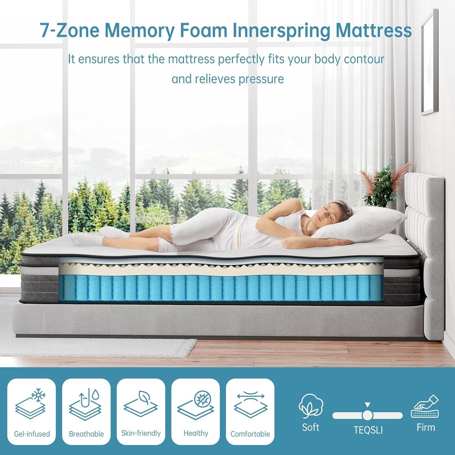 TeQsli Queen Mattress, 12 Inch Queen Mattress Hybrid, Gel Memory Foam with Queen Size Mattress in a Box & Individually Pocketed Springs for Pressure Relief-4