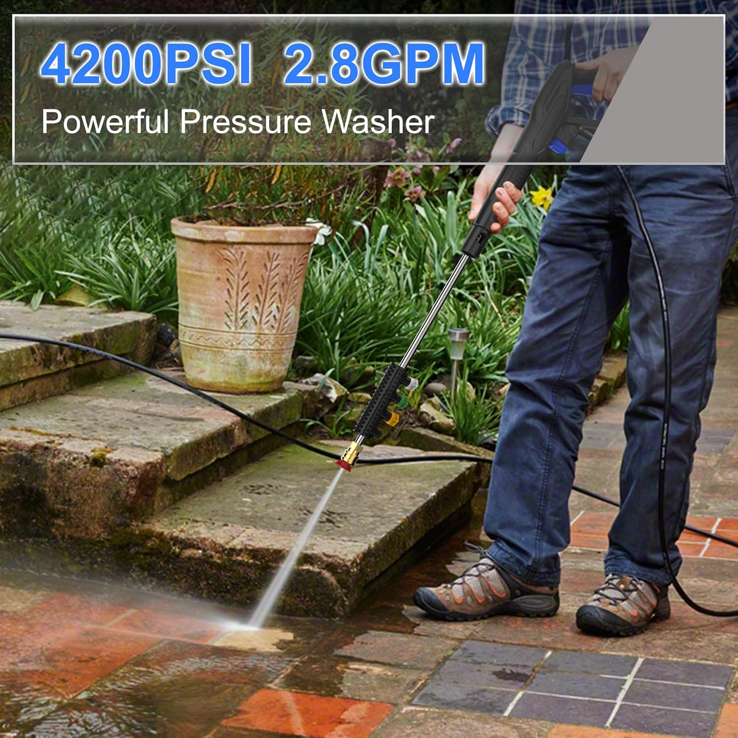 Electric Pressure Washer - 4200PSI Max 2.8GPM Power Washer Electric Powered with 20FT Hose, 4 Nozzles, Foam Cannon, High Pressure Cleaner Machine for Cars, Patios, Driveways-2