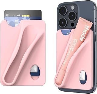 DOB SECHS Silicone Lip Holder with Card Holder Compatible with Rhode Lipstick Lip Glaze Phone Case Back Stick On Holder for iPhone and Android Smartphones （Pink, Small）