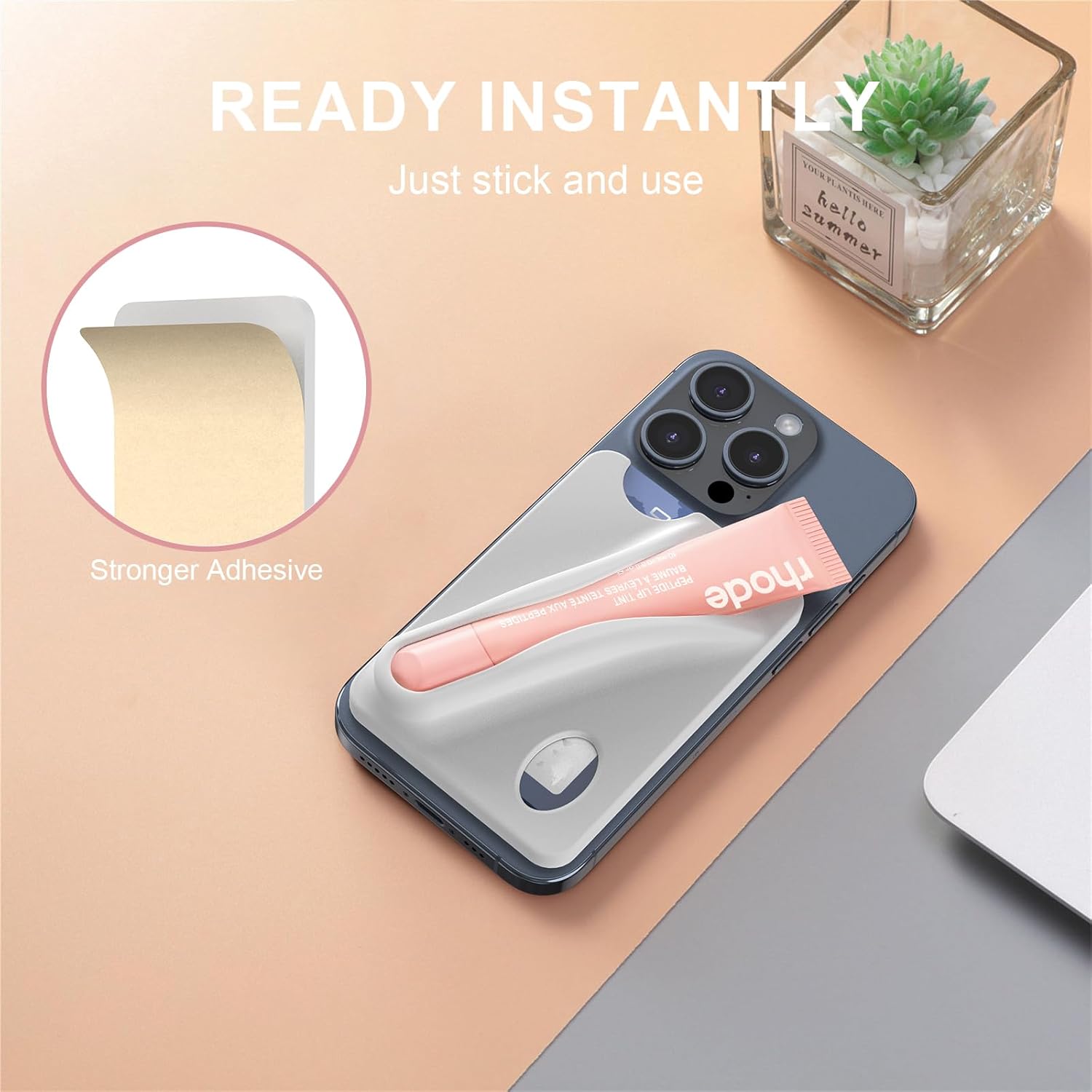 DOB SECHS Silicone Lip Holder with Card Holder Compatible with Rhode Lipstick Lip Glaze Phone Case Back Stick On Holder for iPhone and Android Smartphones （Grey, Small）-3