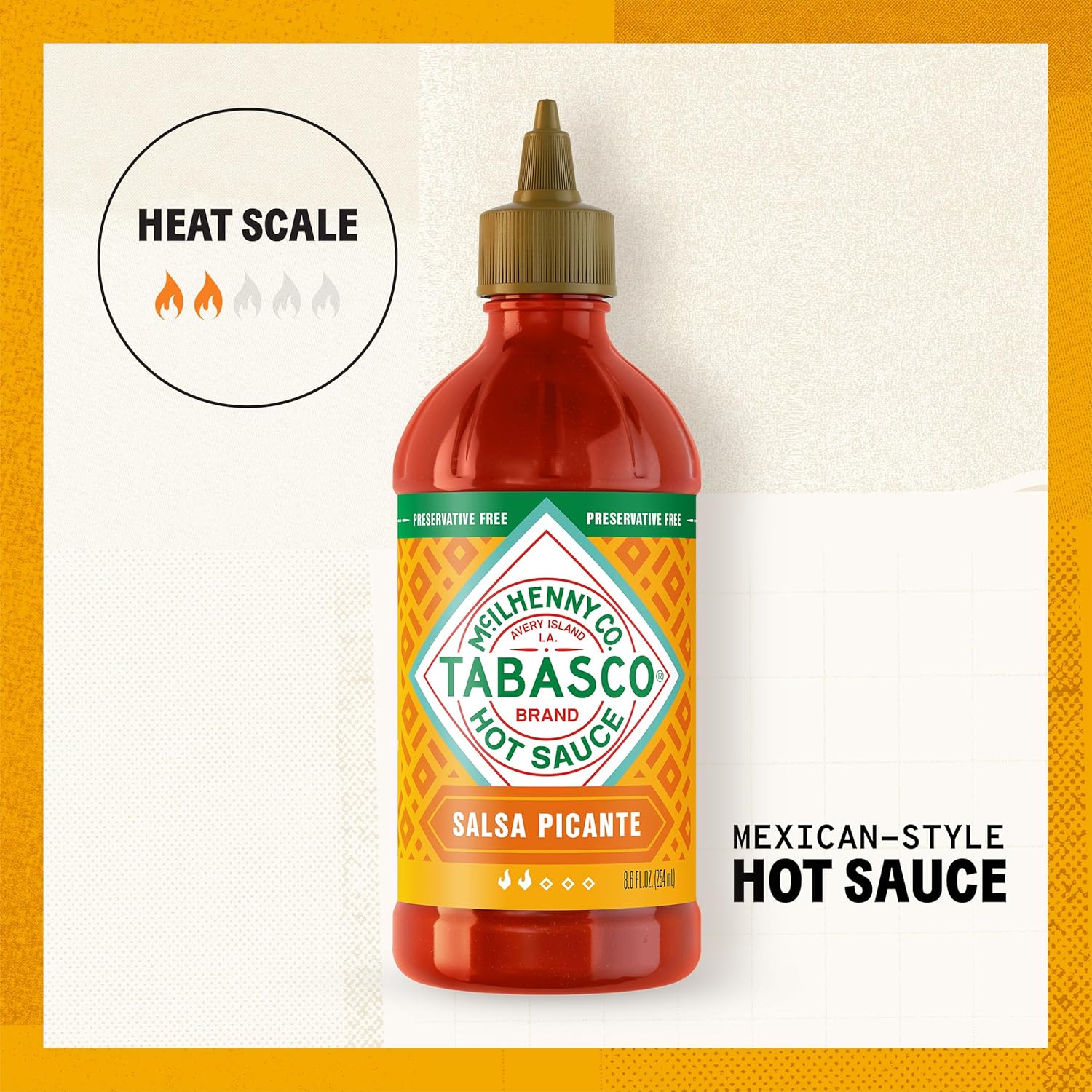 TABASCO® Brand Salsa Picante, Vibrant & Mild Hot Sauce, Easy-to-Squeeze Bottle, Thicker Mexican Style with Authentic Peppers, Garlic & Spices, Great on Tacos & More, 8.6 Fl Oz (Pack of 1)-2