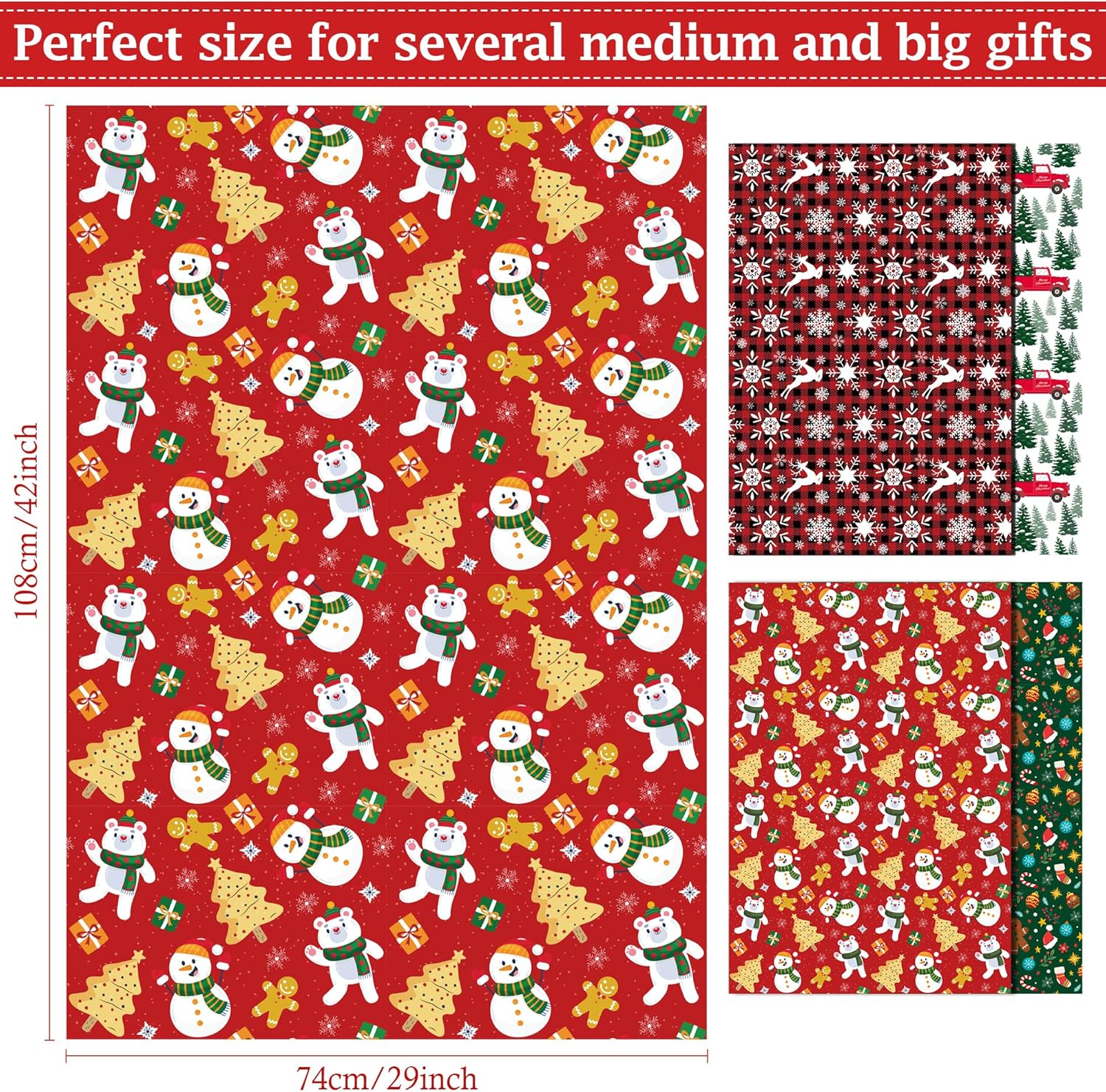 OHOME Christmas Wrapping Paper - Christmas Decorations | Christmas Gift Bags | Red, Green and White Christmas Tissue Paper -Christmas Gifts for Kids Men Women | Christmas Party Favors,29" x 42"-3