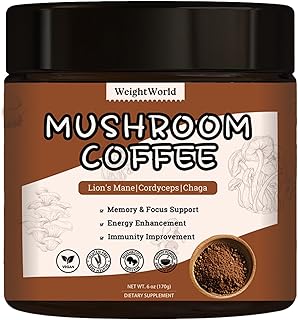 Mushroom Coffee Powder - Arabica Instant Powder with Lion’s Mane, Reishi, Chaga, Turkey Tail and Cordyceps - Energy & Immune Support - 6 Oz