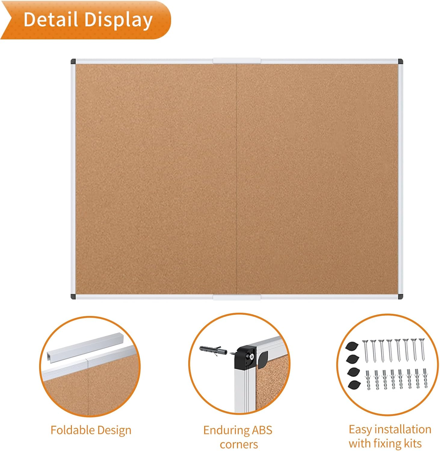 VIZ-PRO Cork Bulletin Board/Foldable Noticeboard, 36 X 24 Inches, Silver Aluminium Frame-2