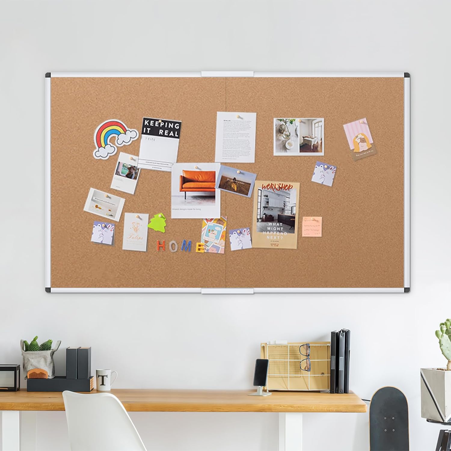 VIZ-PRO Cork Bulletin Board/Foldable Noticeboard, 36 X 24 Inches, Silver Aluminium Frame-5