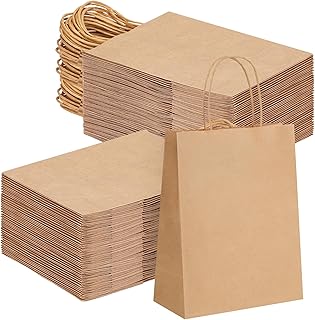 Moretoes 120pcs Brown Paper Bags with Handles, 7.1x3.6x9.3in, Gift Bags Medium Size, Shopping Bags, Kraft Bags, Retail Bags, Kraft Paper Bags for Party, Businesses