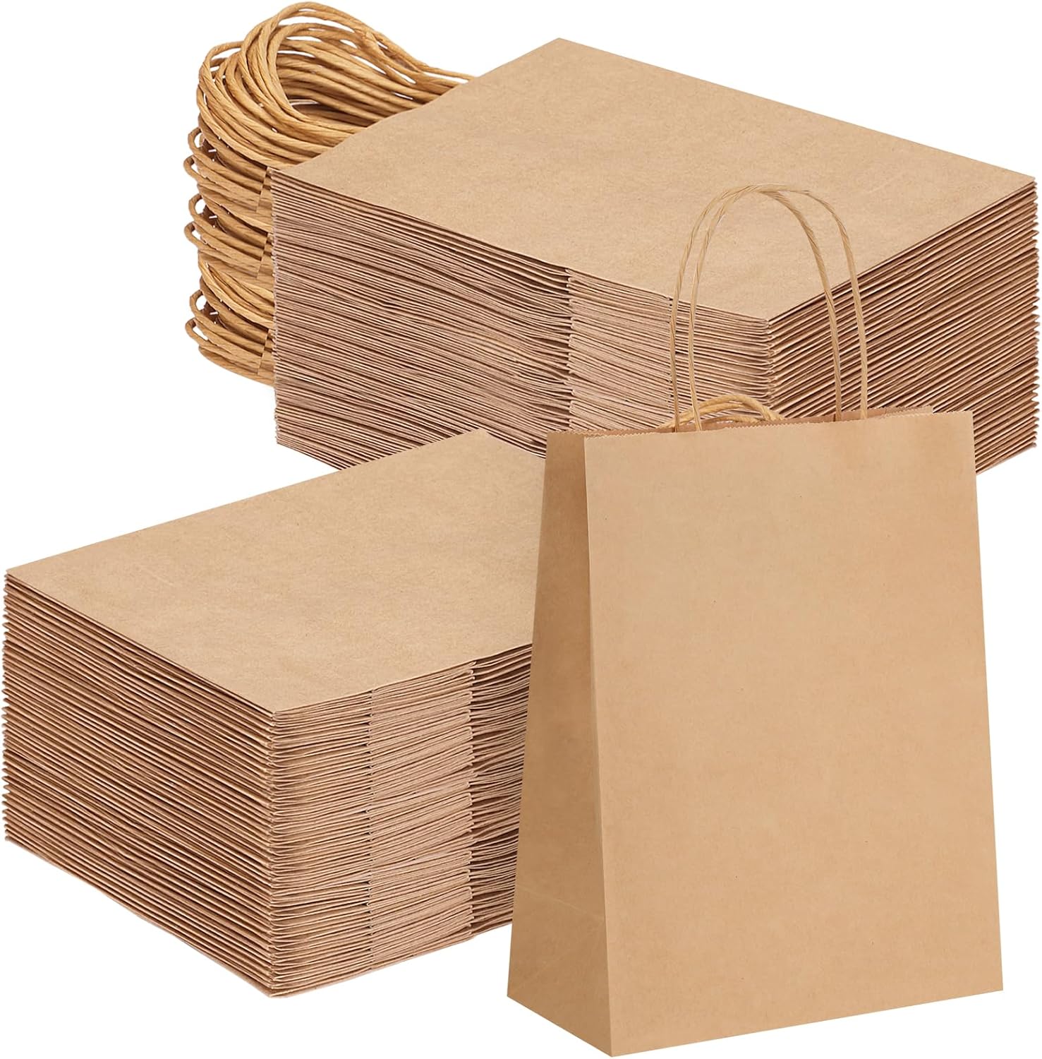 Moretoes 120pcs Brown Paper Bags with Handles, 7.1x3.6x9.3in, Gift Bags Medium Size, Shopping Bags, Kraft Bags, Retail Bags, Kraft Paper Bags for Party, Businesses-0