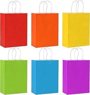 Moretoes 36pcs Paper Gift Bags, 5.9 x 3.15 x 8.25 Inch Party Favor Bags, Small Goodie Bags Gift Bags with Handles for Kids Birthday, Shower, Crafts, Christmas Party Supplies (6 Colors)