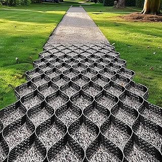 ybaymy 4'' Depth Ground Grid, 9.8x16.4 ft Geogrid, Gravel Stabilizer Grid Geo Cell 1885 lbs per sq ft Load Foldable & Tensile Geocell Geogrid DIY Geo Grid for Walkway Driving Parking Slopes and Garden