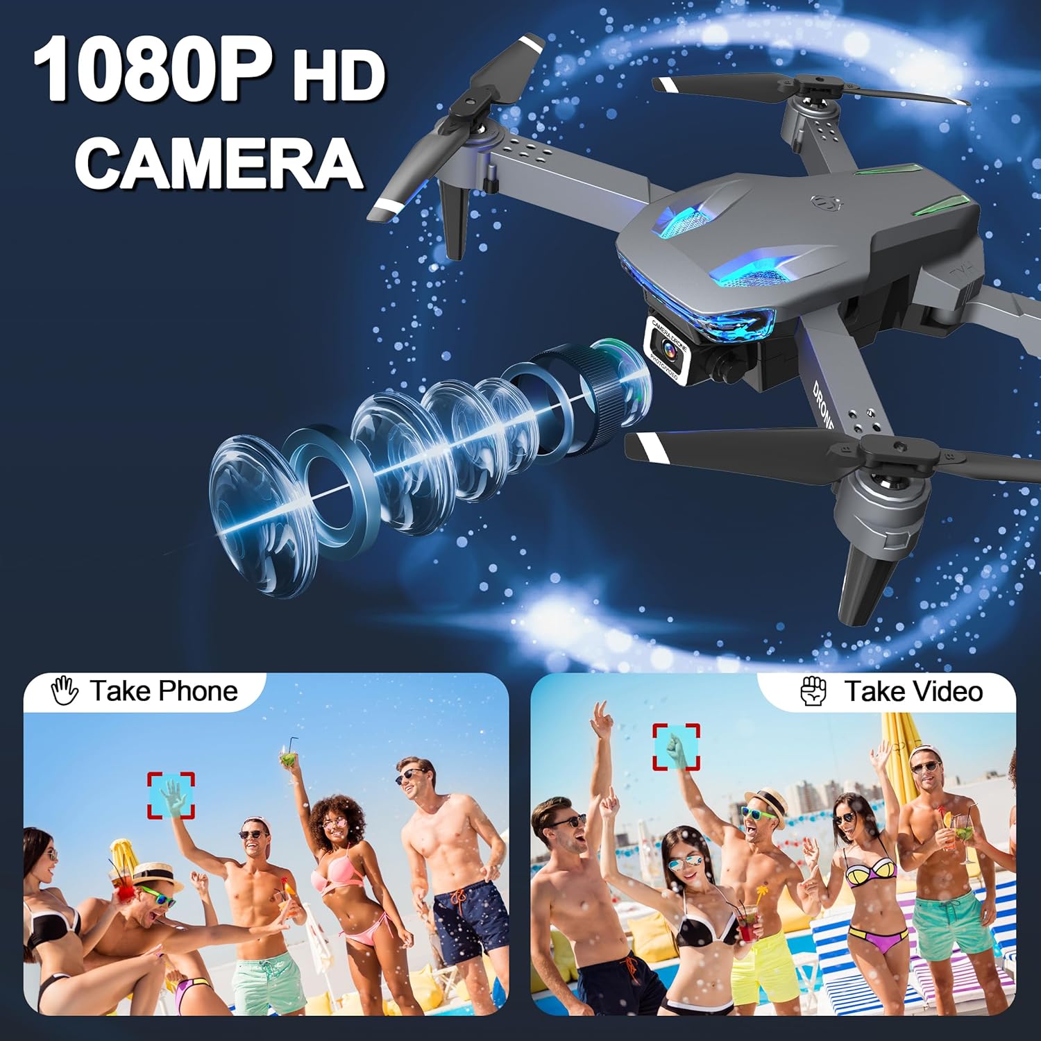 Wipkviey Drone with Camera - Drones for Adults 1080P HD RC quadcopter, With WiFi Video, Altitude Hold, Gesture Selfy, Headless Mode, 3D Flip, One Key Take Off/Landing for Beginners - T28-1