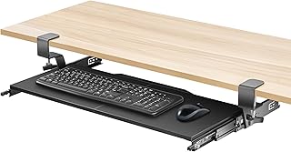 Keyboard Tray Under Desk, Slide Out with Extra Sturdy C Clamp Mount and Anti-Slip Structure (26.8"W x 11"D)