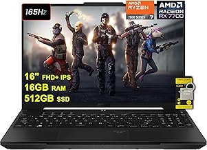 ASUS TUF Gaming A16 Laptop 16" FHD+ 165Hz 7ms 100% sRGB AMD Octa-core Ryzen 7 7735HS 16GB RAM 512GB SSD Radeon RX 7700S 8GB (>RTX4060) Backlit USB-C USB4 Fast Charging Win11 w/ICP Accessory