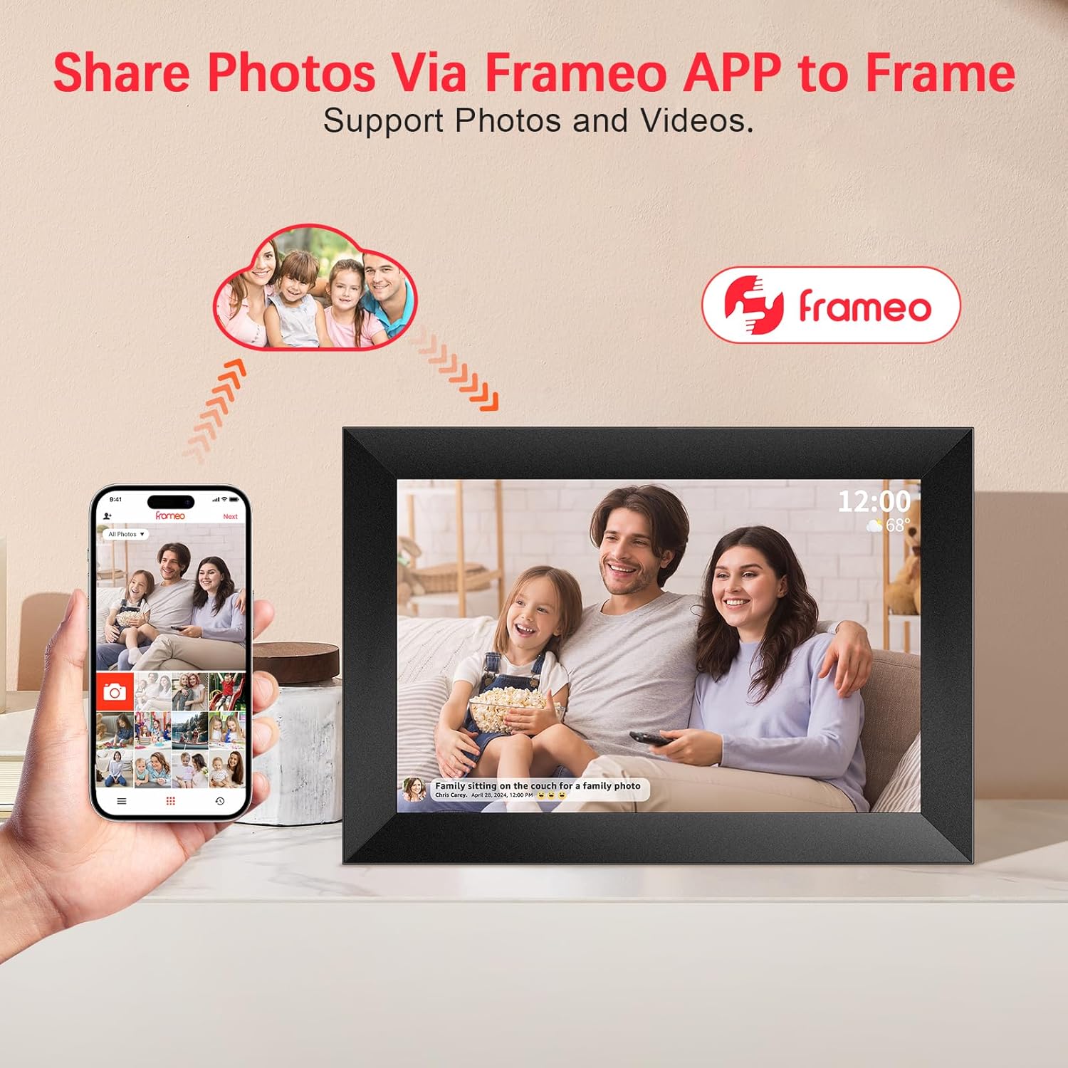 Frameo Digital Picture Frame WiFi, Electronic Digital Photo Frame 10.1 Inch, 1280x800 IPS LCD Touch Screen, Auto-Rotate Wall Mountable, Built-in 16GB Storage, Share Photos from Anywhere-1