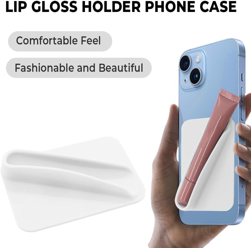 Silicone Lip Holder for Cell Phone, Lipstick Lip Glaze Lip Gloss Phone Case Back Stick On Holder for iPhone and Android Phones, White-4