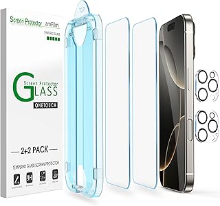 amFilm Auto-Alignment OneTouch for iPhone 16 Pro [6.3''] Screen Protector + Camera Lens Protector, Tempered Glass, 30 seconds Installation, Bubble Free, Case Friendly, Anti-Scratch [2+2 Pack]