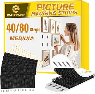 EMITEVER Picture Hanging Strips Heavy Duty, Damage Free Hanging Picture Hangers, Picture Hanging Kit, Hanging Hooks Without Nails, Medium Wall Strips Adhesive Poster Sticky Black 20-Pairs (40 Strips)