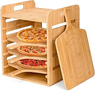 ybaymy Wood Pizza Peel Rack, Pizza Peel 12 Inch 4PCS Non-Stick Bamboo Pizza Cutting Board for Making Pizza Bread Pizza Paddle Stand for Easy Storage and Baking Multiple Pizzas