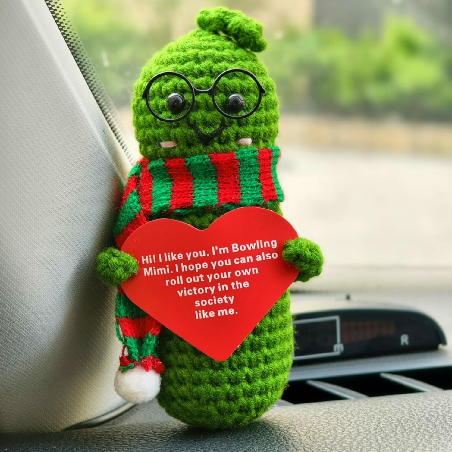 Handmade Emotional Support Pickled Doll Car Dashboard Accessories, Positive Crochet Cucumber Cute Car Decor Funny for Women Coworker (2 Pcs)-1