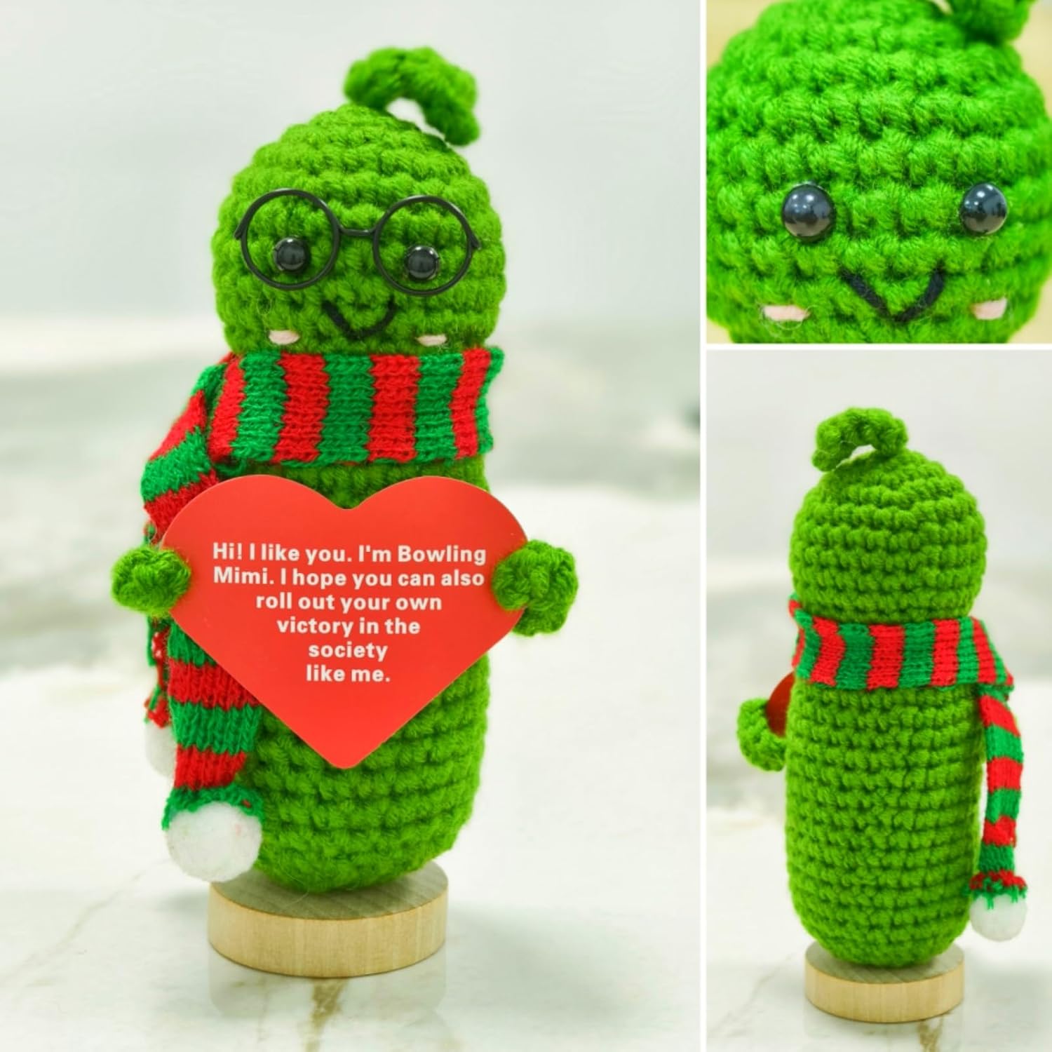 Handmade Emotional Support Pickled Doll Car Dashboard Accessories, Positive Crochet Cucumber Cute Car Decor Funny for Women Coworker (2 Pcs)-2